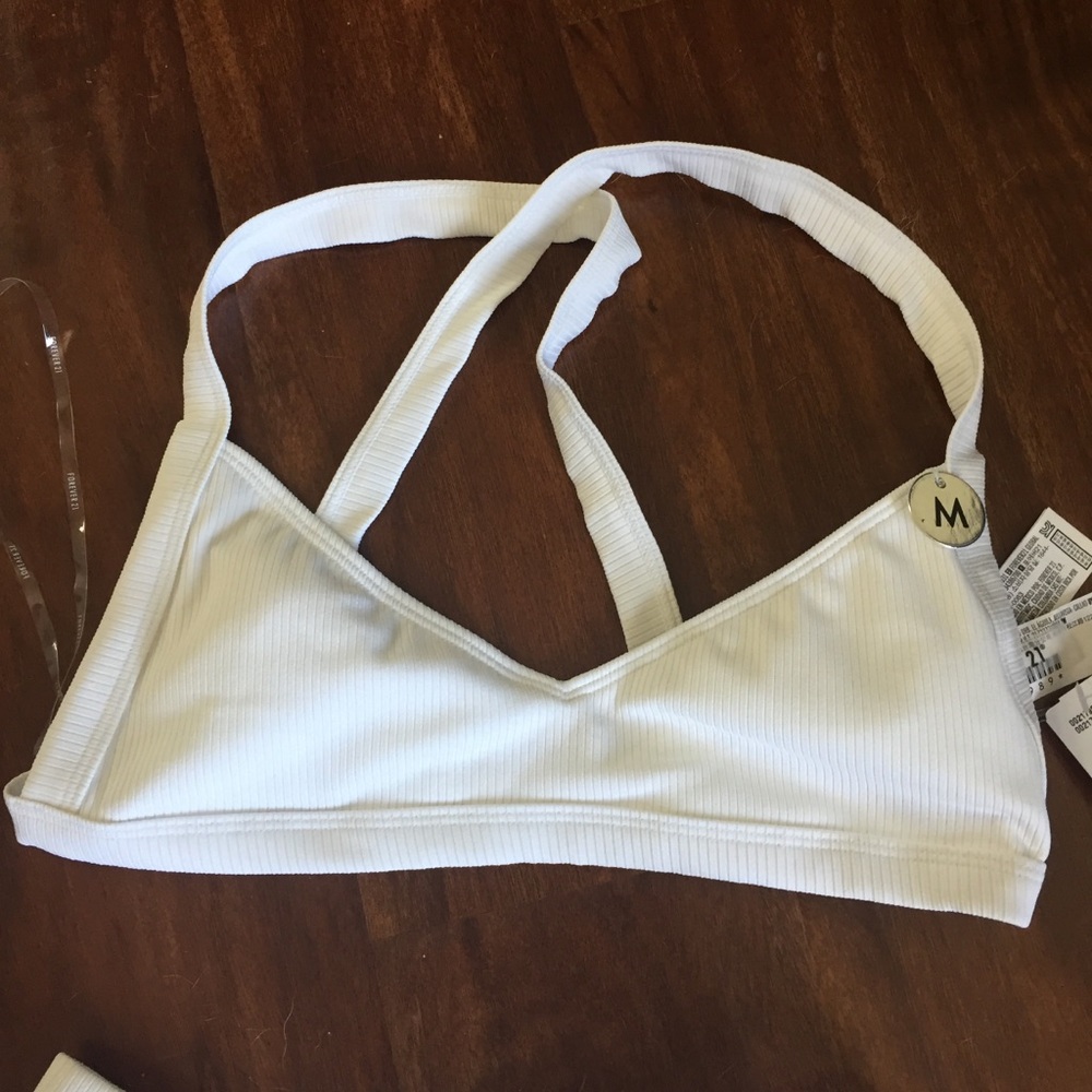 White Ribbed Bikini Top
